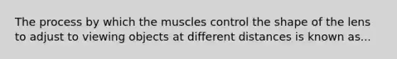 The process by which the muscles control the shape of the lens to adjust to viewing objects at different distances is known as...