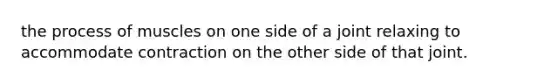 the process of muscles on one side of a joint relaxing to accommodate contraction on the other side of that joint.