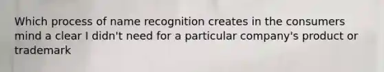 Which process of name recognition creates in the consumers mind a clear I didn't need for a particular company's product or trademark