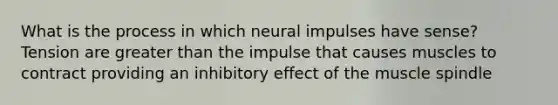 What is the process in which neural impulses have sense? Tension are greater than the impulse that causes muscles to contract providing an inhibitory effect of the muscle spindle