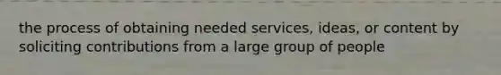 the process of obtaining needed services, ideas, or content by soliciting contributions from a large group of people