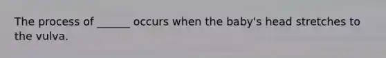The process of ______ occurs when the baby's head stretches to the vulva.