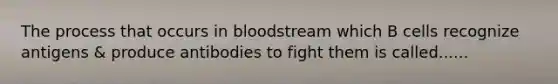 The process that occurs in bloodstream which B cells recognize antigens & produce antibodies to fight them is called......