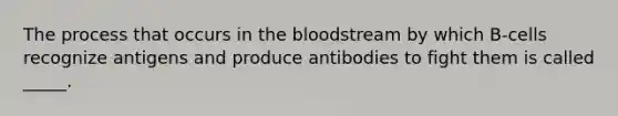 The process that occurs in the bloodstream by which B-cells recognize antigens and produce antibodies to fight them is called _____.