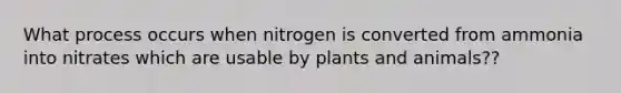 What process occurs when nitrogen is converted from ammonia into nitrates which are usable by plants and animals??