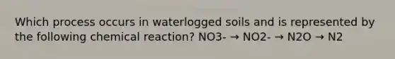 Which process occurs in waterlogged soils and is represented by the following chemical reaction? NO3- → NO2- → N2O → N2