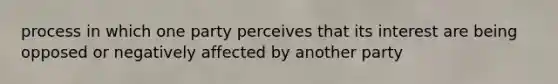 process in which one party perceives that its interest are being opposed or negatively affected by another party