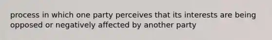 process in which one party perceives that its interests are being opposed or negatively affected by another party