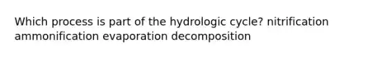 Which process is part of the hydrologic cycle? nitrification ammonification evaporation decomposition