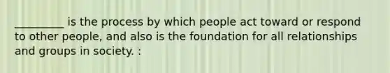 _________ is the process by which people act toward or respond to other people, and also is the foundation for all relationships and groups in society. :