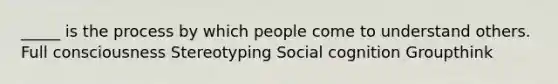 _____ is the process by which people come to understand others. Full consciousness Stereotyping Social cognition Groupthink