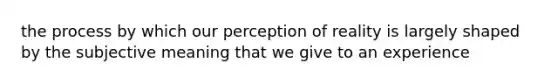 the process by which our perception of reality is largely shaped by the subjective meaning that we give to an experience