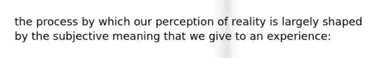 the process by which our perception of reality is largely shaped by the subjective meaning that we give to an experience: