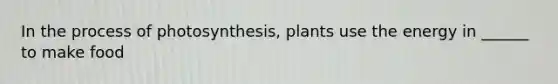 In the process of photosynthesis, plants use the energy in ______ to make food