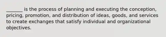 _______ is the process of planning and executing the conception, pricing, promotion, and distribution of ideas, goods, and services to create exchanges that satisfy individual and organizational objectives.