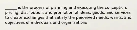 ______ is the process of planning and executing the conception, pricing, distribution, and promotion of ideas, goods, and services to create exchanges that satisfy the perceived needs, wants, and objectives of individuals and organizations