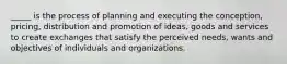 _____ is the process of planning and executing the conception, pricing, distribution and promotion of ideas, goods and services to create exchanges that satisfy the perceived needs, wants and objectives of individuals and organizations.