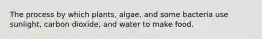 The process by which plants, algae, and some bacteria use sunlight, carbon dioxide, and water to make food.