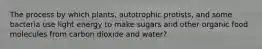 The process by which plants, autotrophic protists, and some bacteria use light energy to make sugars and other organic food molecules from carbon dioxide and water?