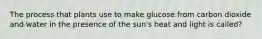 The process that plants use to make glucose from carbon dioxide and water in the presence of the sun's heat and light is called?