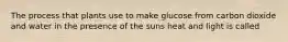 The process that plants use to make glucose from carbon dioxide and water in the presence of the suns heat and light is called