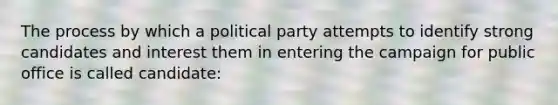 The process by which a political party attempts to identify strong candidates and interest them in entering the campaign for public office is called candidate: