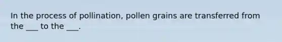 In the process of pollination, pollen grains are transferred from the ___ to the ___.