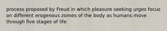 process proposed by Freud in which pleasure seeking urges focus on different erogenous zomes of the body as humans move through five stages of life