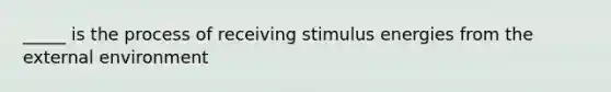 _____ is the process of receiving stimulus energies from <a href='https://www.questionai.com/knowledge/kpkoUX83Zl-the-external-environment' class='anchor-knowledge'>the external environment</a>