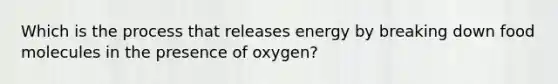 Which is the process that releases energy by breaking down food molecules in the presence of oxygen?