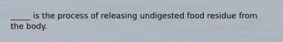 _____ is the process of releasing undigested food residue from the body.