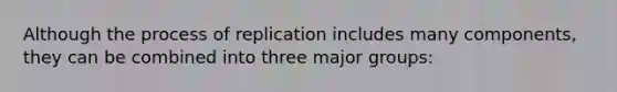 Although the process of replication includes many components, they can be combined into three major groups: