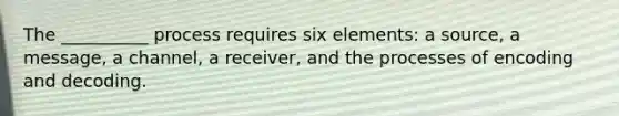 The __________ process requires six elements: a source, a message, a channel, a receiver, and the processes of encoding and decoding.