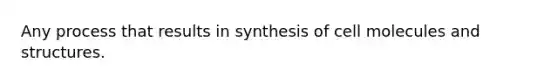 Any process that results in synthesis of cell molecules and structures.