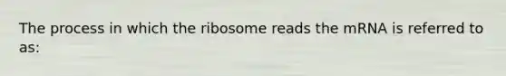 The process in which the ribosome reads the mRNA is referred to as: