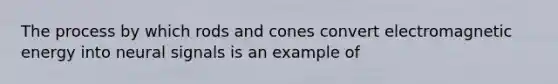 The process by which rods and cones convert electromagnetic energy into neural signals is an example of