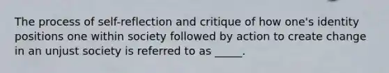 The process of self-reflection and critique of how one's identity positions one within society followed by action to create change in an unjust society is referred to as _____.