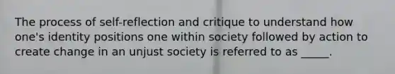 The process of self-reflection and critique to understand how one's identity positions one within society followed by action to create change in an unjust society is referred to as _____.