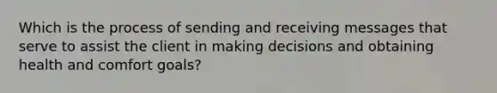 Which is the process of sending and receiving messages that serve to assist the client in making decisions and obtaining health and comfort goals?