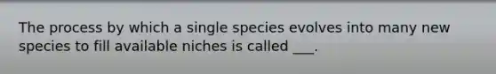 The process by which a single species evolves into many new species to fill available niches is called ___.