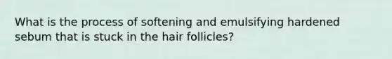 What is the process of softening and emulsifying hardened sebum that is stuck in the hair follicles?