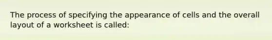 The process of specifying the appearance of cells and the overall layout of a worksheet is called: