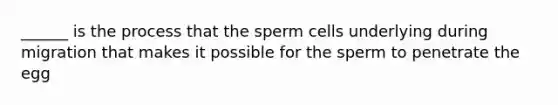 ______ is the process that the sperm cells underlying during migration that makes it possible for the sperm to penetrate the egg