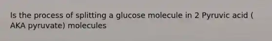 Is the process of splitting a glucose molecule in 2 Pyruvic acid ( AKA pyruvate) molecules