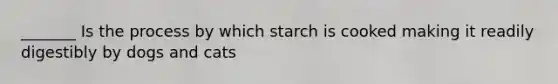 _______ Is the process by which starch is cooked making it readily digestibly by dogs and cats