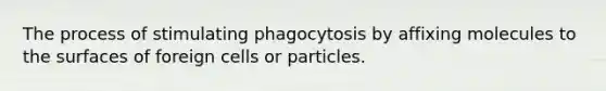 The process of stimulating phagocytosis by affixing molecules to the surfaces of foreign cells or particles.