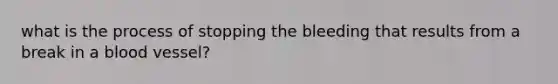 what is the process of stopping the bleeding that results from a break in a blood vessel?