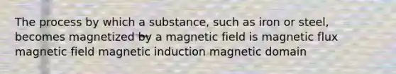 The process by which a substance, such as iron or steel, becomes magnetized by a magnetic field is magnetic flux magnetic field magnetic induction magnetic domain