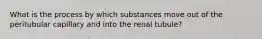 What is the process by which substances move out of the peritubular capillary and into the renal tubule?