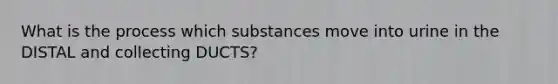 What is the process which substances move into urine in the DISTAL and collecting DUCTS?